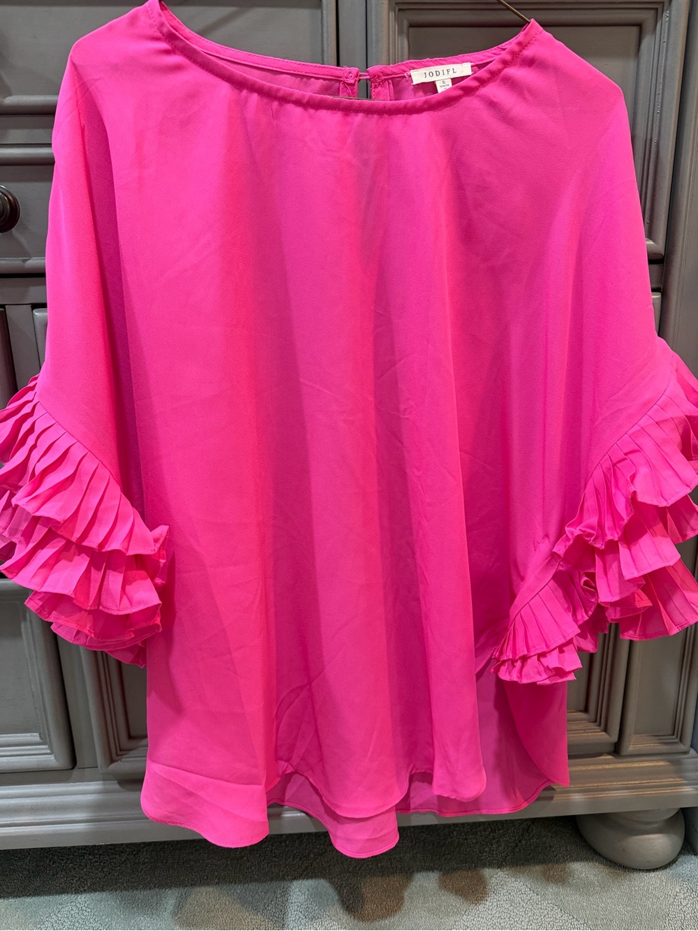 JODIFL Bright Pink Ruffle Sleeve Blouse